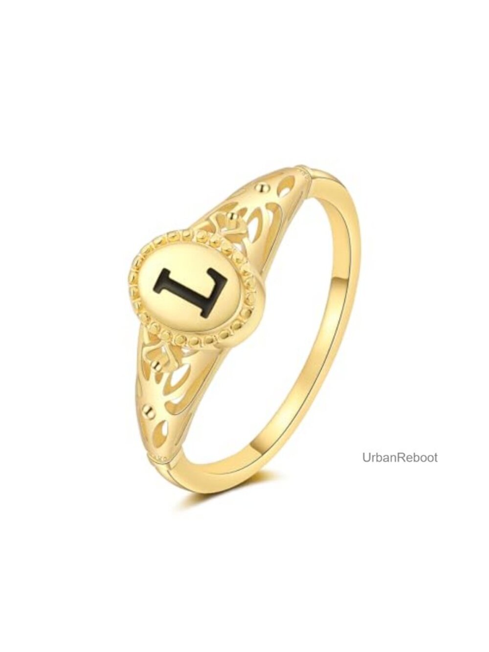 14k Gold Plated Initial Signet Rings for Women Non Tarnish Stackable Pinky